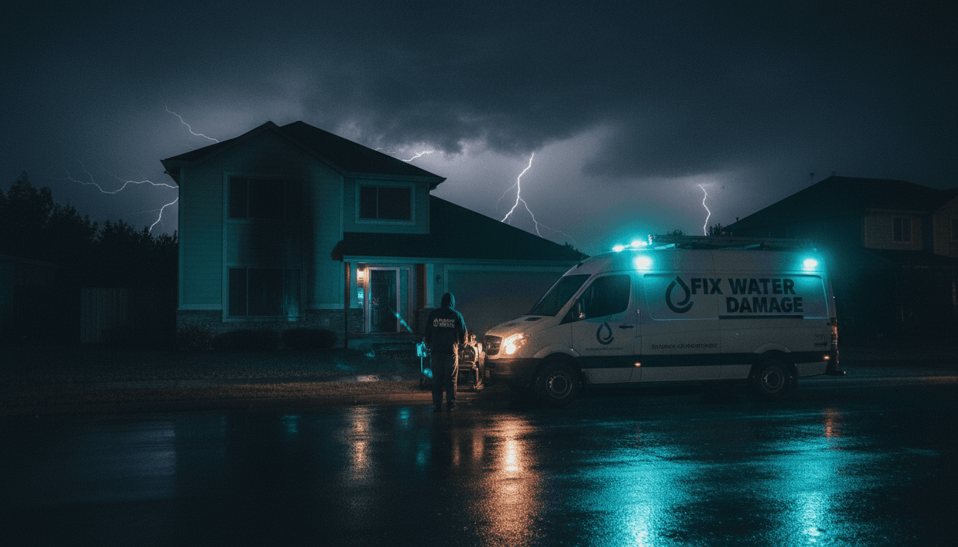 Emergency response vehicle arriving for rapid water damage restoration