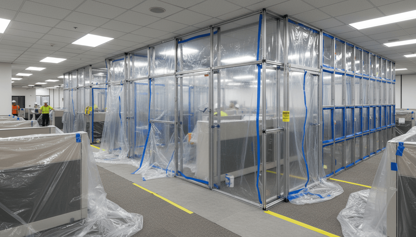 Temporary containment barriers and protective systems isolating water damage in commercial space